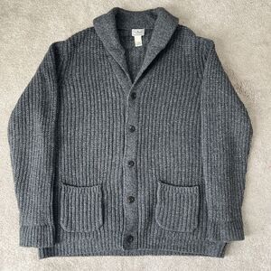 LL Bean Lambswool Cardigan Sweater Mens XL Classic Ragg Gray Shawl Collar Button